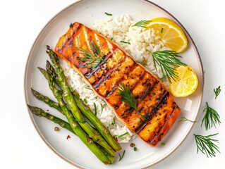 Grilled Salmon with Rice and Asparagus