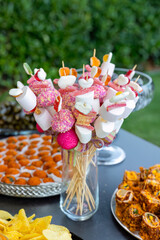 catering buffet with variety of food snacks and appetizers