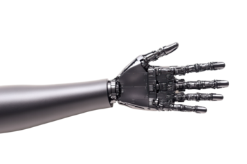 Robotic hand demonstrating advanced technology laboratory setting digital close-up futuristic isolated on transparent background