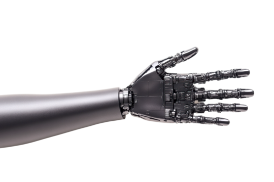 Robotic hand demonstrating advanced technology laboratory setting digital close-up futuristic isolated on transparent background