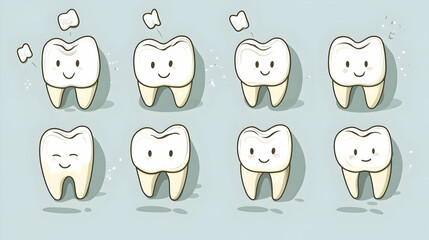 Illustrative Dental Hygiene Cartoon featuring Happy and Unhealthy Teeth Graphics