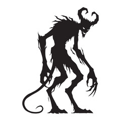 Primeval Demon underworld creature outline vector - demon silhouette - demon vector - silhouette of demon - mythical hellspawn art
