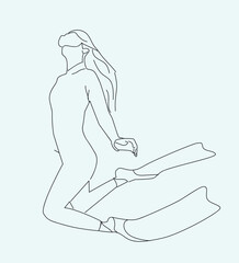  woman swimming diving line art. scuba diver. The concept of sport is a journey of scuba diving
