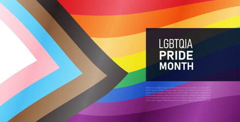 Pride month banner, colorful Background. LGBTQ pride month banner with new pride flag background. Vector template background. Pride Month Colorful Rainbow Concept LGBT.