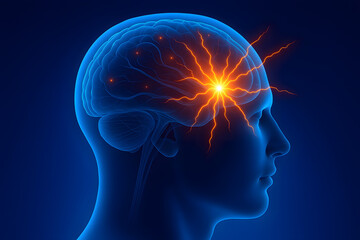 Obraz premium Mental Clarity: A human head is showcased in an illuminating display of neural activity, suggesting intense thought and cognitive processes.