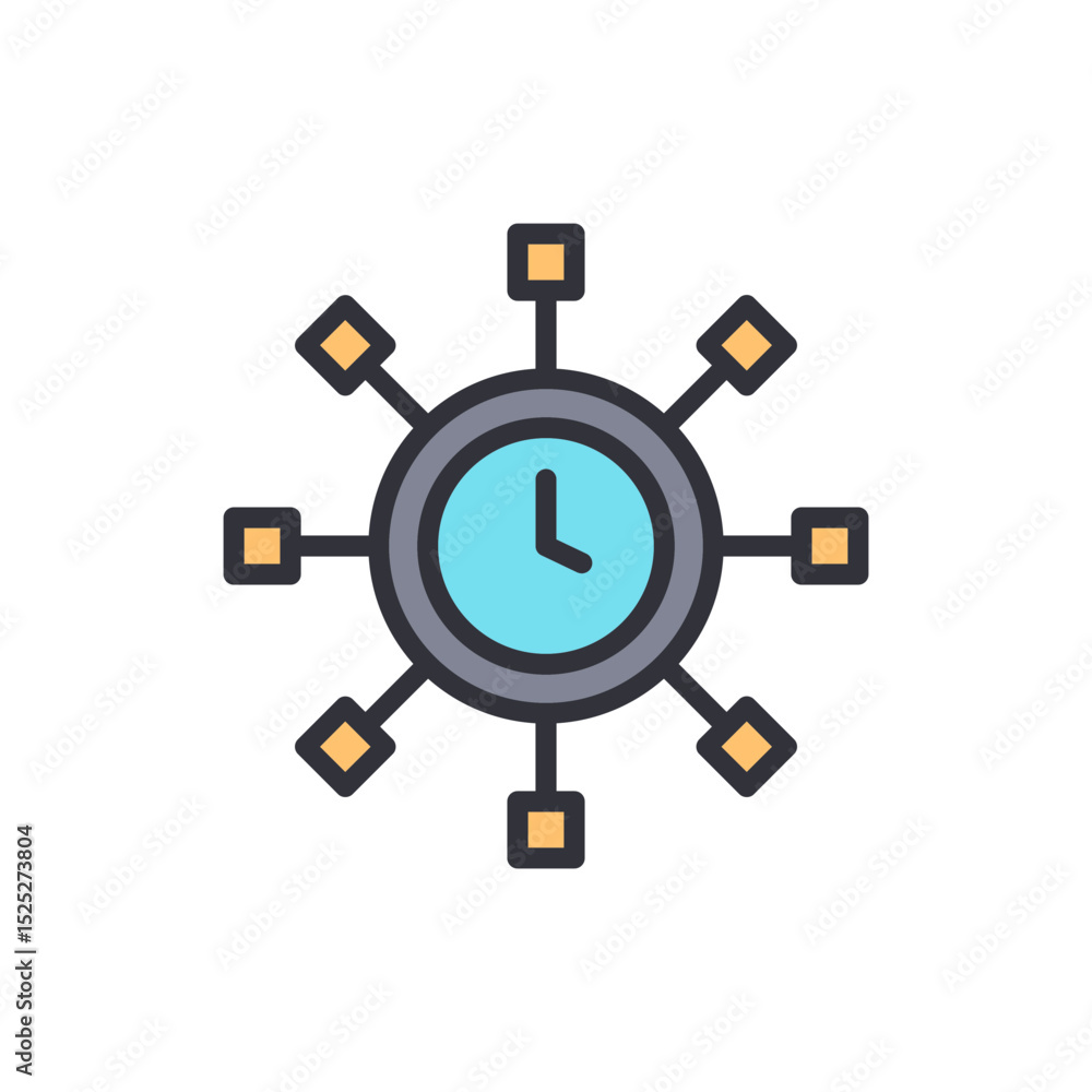 Poster networked time management icon representing connectivity and efficiency