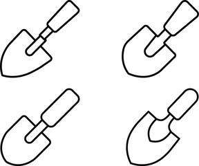 Minimalist Line Art Illustration of Four Identical Trowel Icons in Varying Orientations