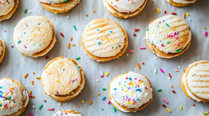 Delightful view of tempting ice cream sandwiches sprinkled with vibrant colored candy