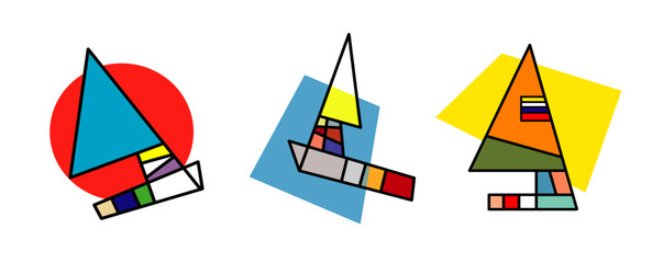 abstract ships illustration, summer ships, colorful summer, expressionism