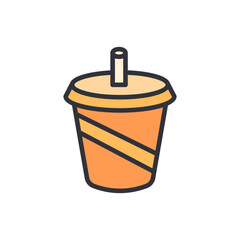 Refreshing Orange Soda Cup With Striped Design And Straw Icon