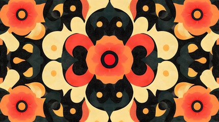 Kaleidoscopic Floral Arrangement with Retro Color Palette and Geometric Shapes