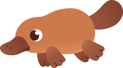 Cartoon platypus illustration. Cute little swimming platypus vector clipart, isolated on white.