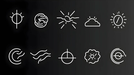 Minimalist Line Art Icons Sun, Cloud, Wind, and More Weather Symbols