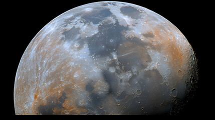 Detailed view of the moon's surface displaying its rugged landscape and craters