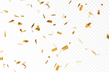 gold confetti flying isolated background, birthday celebration party banner