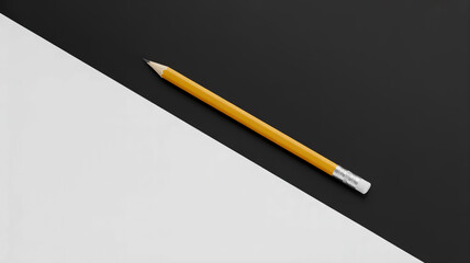 A minimalist product photograph of a wooden pencil on a stark black and white diagonal background.