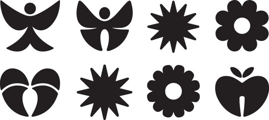 Eight Simple Black and White Geometric Icons
