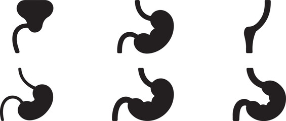 Six Black Silhouettes of Stomach Anatomy Variations