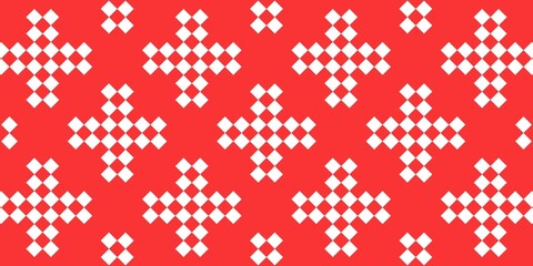 White Cross Pixel Pattern on Red Grid Background. Good for nostalgic or tech-centric designs