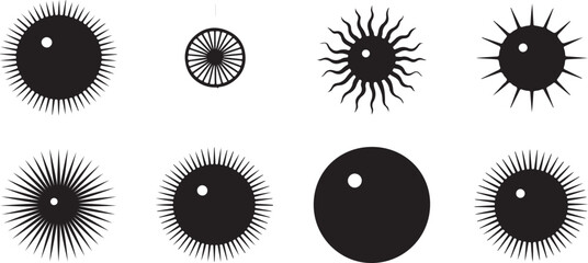 Fototapeta premium Collection of Eight Abstract Black Spiky Circle Icons