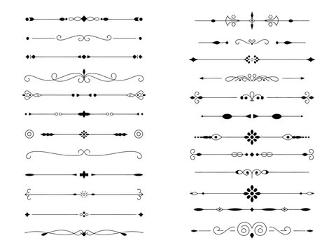 Decorative Horizontal Dividers Set Isolated on Transparent Background Vintage Design