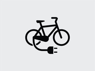 Electric Bike Icon, Silhouette, Rechargeable Cycle, Ecological Transport, Flat Design