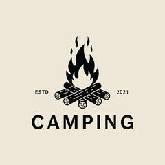 Camping logo simple line art design wild nature adventure vector illustration