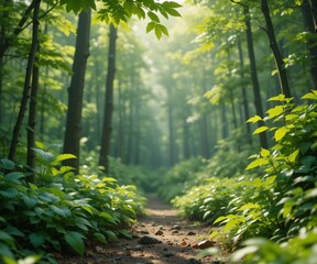 Blurry green forest background nature enviroment 