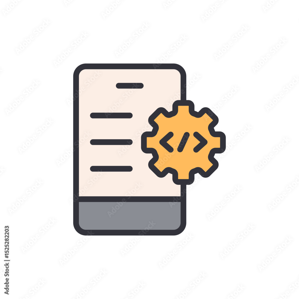 Poster mobile application development concept with code and cog icon
