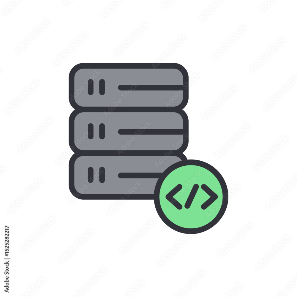 Poster servers and programing code icon with transparent digital infrastructure