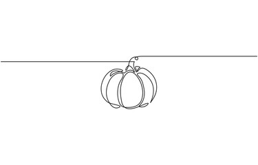 One continuous line drawing of pumpkin fruit illustration, Pumpkin Continuous Line Drawing Halloween Autumn Harvest One Line isolated minimalistic trendy style.