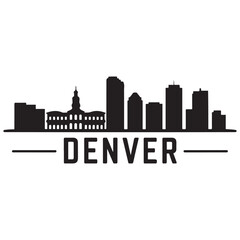 Naklejka premium Vector Denver skyline. Travel Denver famous landmarks. Business and tourism concept for presentation, banner, web site. Vector black silhouette. with white background