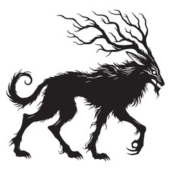 Eerie Wendigo beast shape illustration - wendigo silhouette - wendigo vector - silhouette of wendigo - cannibal spirit art
