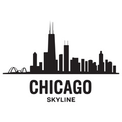 Naklejka premium Vector Chicago skyline. Travel Chicago famous landmarks. Business and tourism concept for presentation, banner, web site. Vector black silhouette. with white background