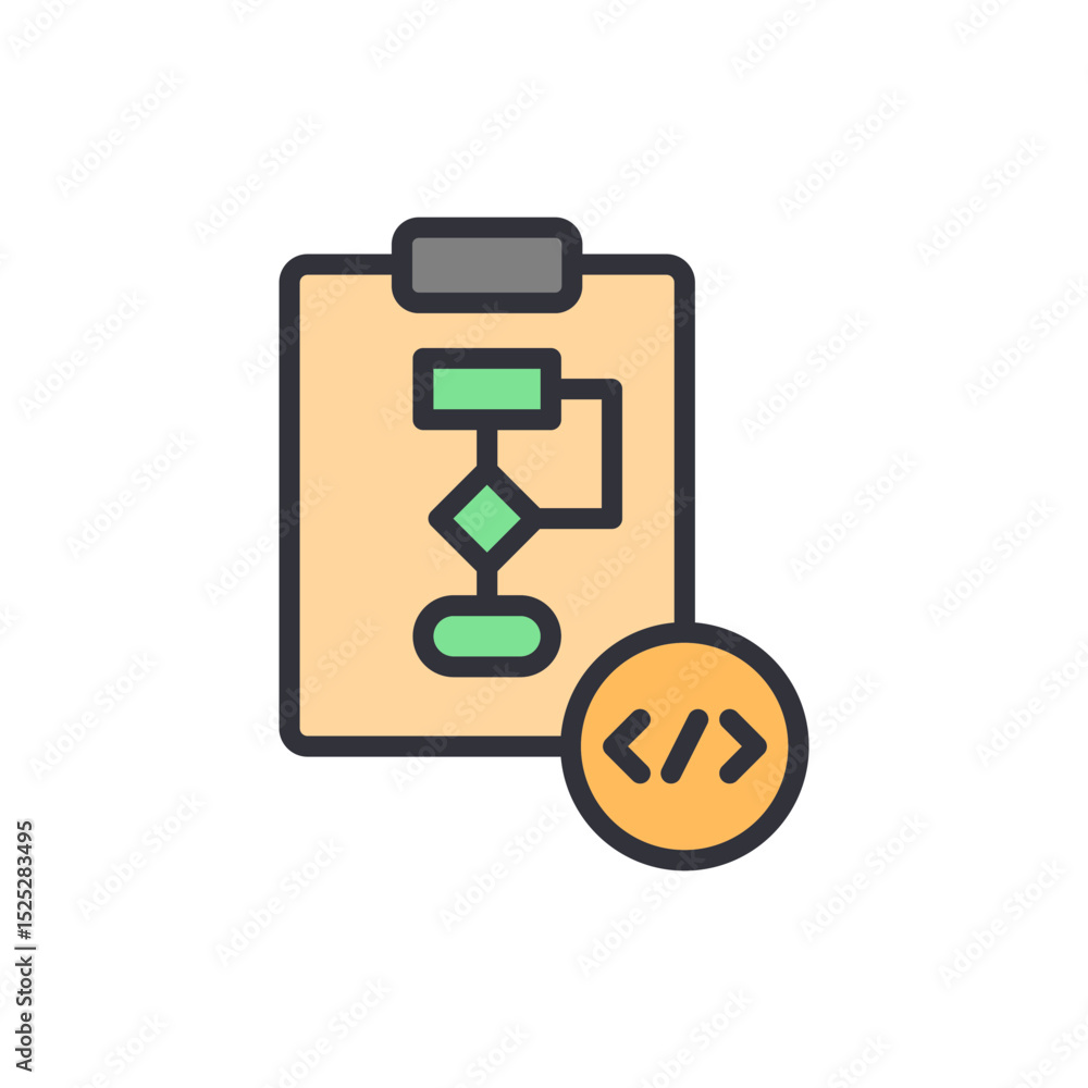 Aufkleber illustrative diagram of coding algorithm depicting workflow on clipboard