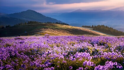 Obraz premium purple flowers covering meadow blooming summer meadow botanical spring floral nature