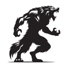 Dark Realm Werewolf depiction outline - werewolf silhouette - werewolf vector - silhouette of werewolf - Werewolf illustration - savage beast graphic

