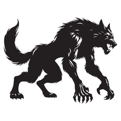 Menacing Werewolf creature figure silhouette - werewolf silhouette - werewolf vector - silhouette of werewolf - Werewolf illustration - wild beast graphic
