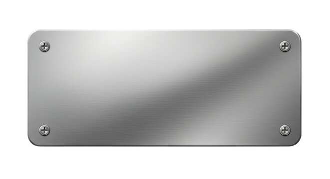 silver shiny blank metal nameplate isolated on transparent white background, clipping path