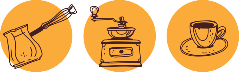 Coffee drawing, engraving, ink, line art, vector