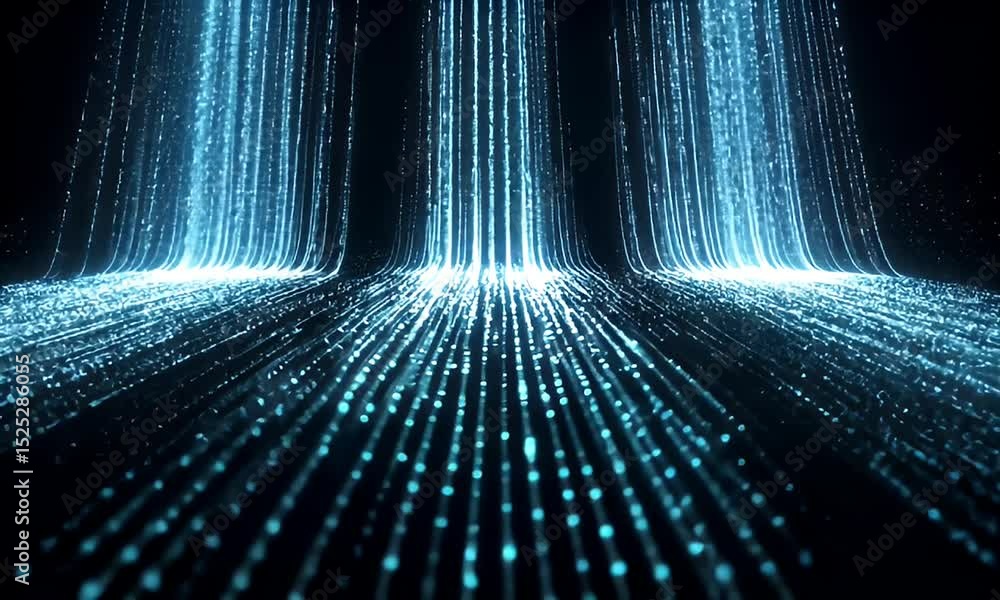 Poster abstract blue particle streams on dark background