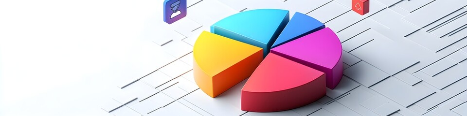 Obraz premium A pie chart is shown with the colors red, orange, yellow, green, and blue