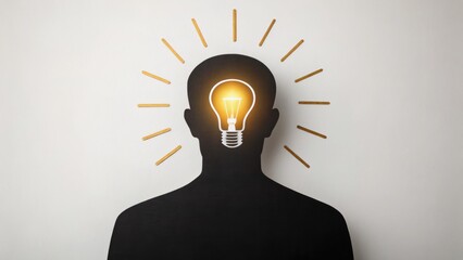 A silhouette of a person with a light bulb where the head would be, symbolizing ideas and creativity.