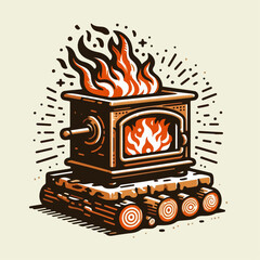 vector illustration of a burning stove