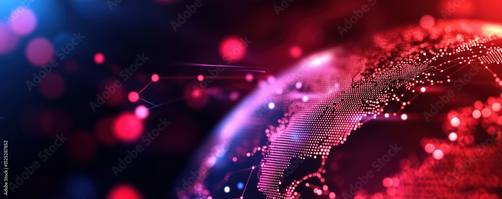 Poster a digital globe with glowing data points and network connections, symbolizing global technology and 