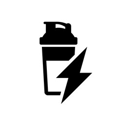 Protein shake icon. Energy drink. Protein shaker bottle. Vector icon isolated on white background.