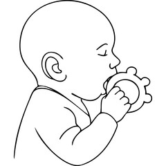 Infant chewing on teething ring while sitting quietly 