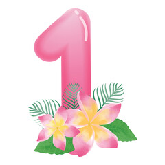 Pink frangipani flower with number 1 illustration