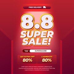 8.8 Super August Shopping day Sale discount deals with Soft red gradient Editable text effect Simple Light Premium Promotion Marketing banner
