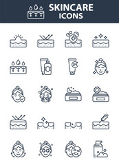 Set of skin care icons, epidermis, skincare product